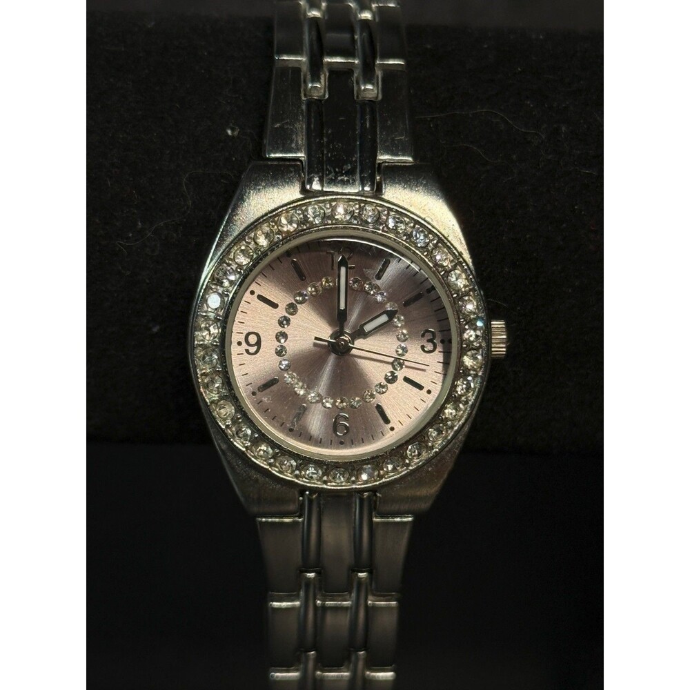 Pink Dial Crystal Bezel Quartz Watch Japan Movt Stainless Back